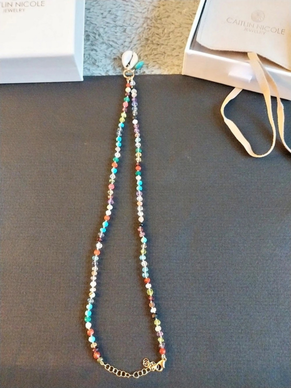 Caitlin Nicole Multicolor Beaded Shell Pendant Necklace Like New